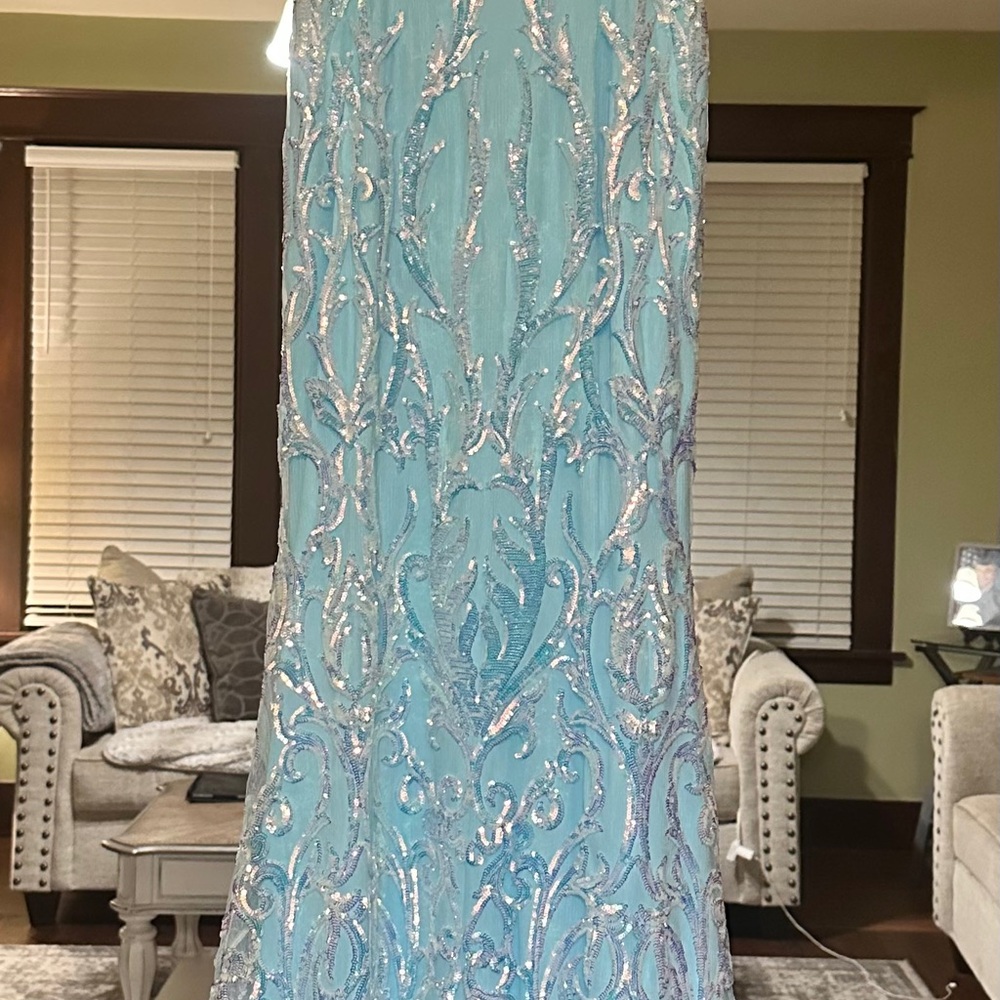 Chic Blue Gown with Silver Detailing